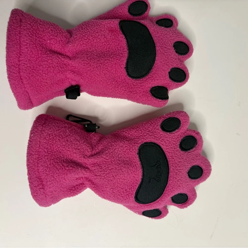 Toddler Pink Fleece Paw Print Mittens
